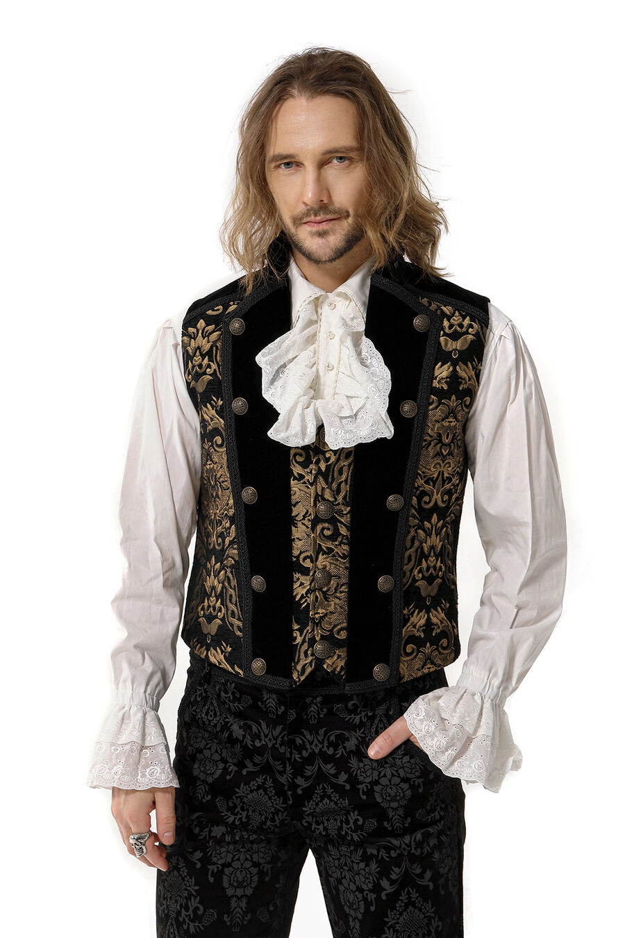 Gilet Homme Gothique Steampunk Victorien Brocard gold