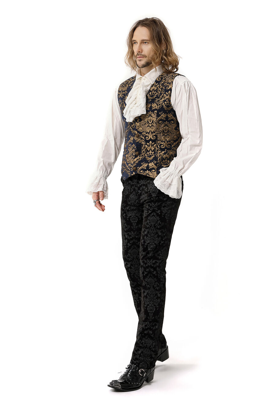 photo n°10 : Gilet Homme Gothique Steampunk Victorien Brocard bleu