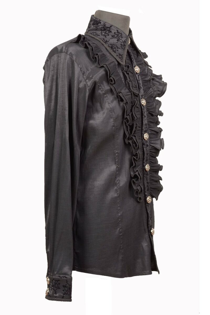 photo n°3 : Chemise Gothique Aristocrate Homme Jabot Floqué Elastique Noir