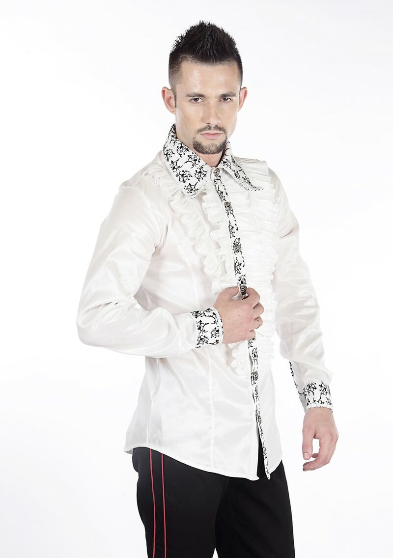 photo n°3 : Chemise Gothique Aristocrate Homme Jabot Floqué Elastique blanc