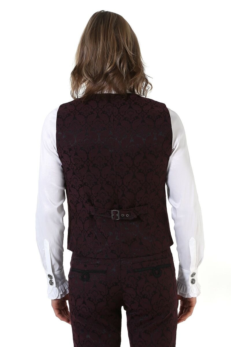 photo n°5 : Gilet Homme Gothique Steampunk Victorien Brocard Rouge Vin