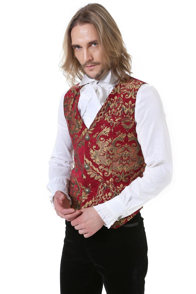 photo n°2 : Gilet Homme Gothique Steampunk Victorien Brocard red