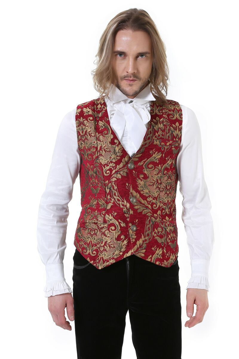 photo n°3 : Gilet Homme Gothique Steampunk Victorien Brocard red