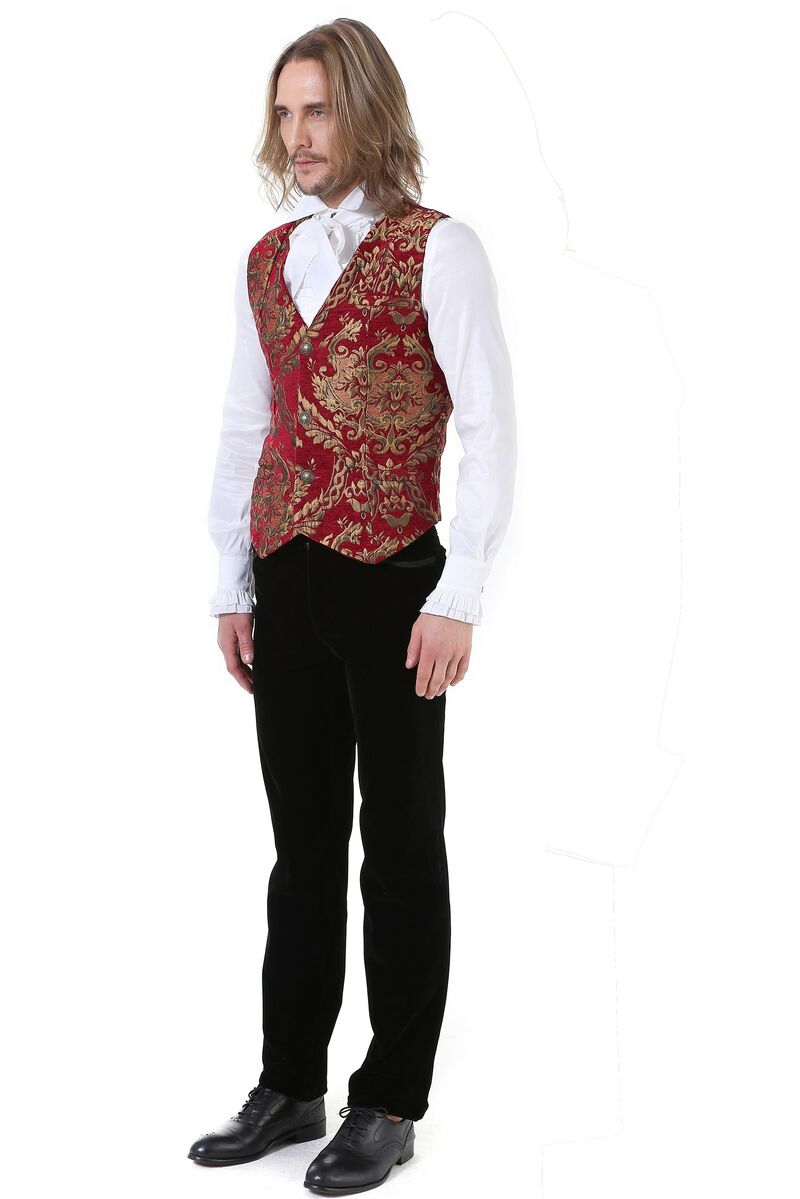 photo n°4 : Gilet Homme Gothique Steampunk Victorien Brocard red