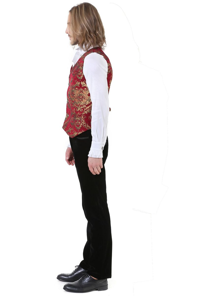 photo n°5 : Gilet Homme Gothique Steampunk Victorien Brocard red