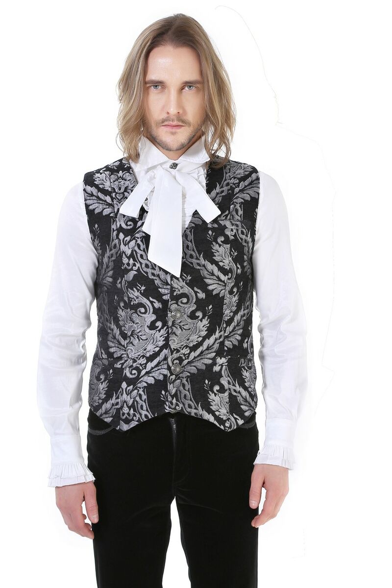 photo n°5 : Gilet Homme Gothique Steampunk Victorien Brocard gris