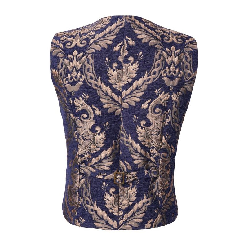 Gilet Homme Gothique Steampunk Victorien Brocard bleu