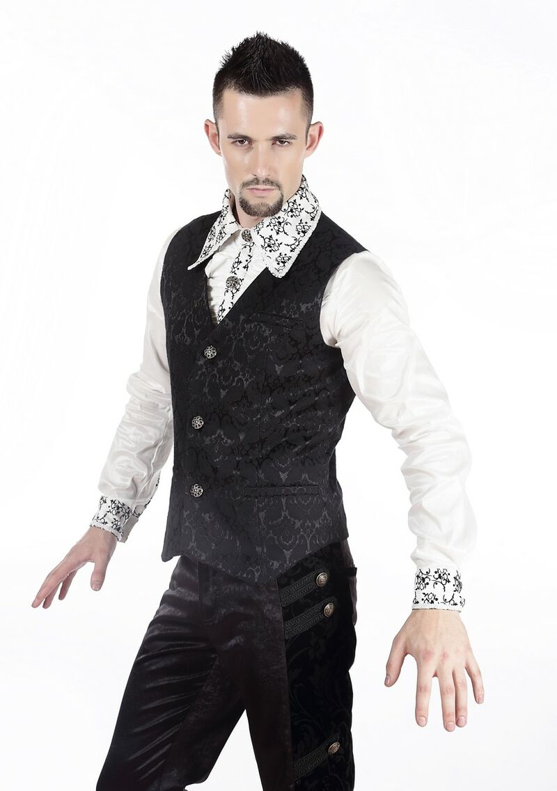 photo n°2 : Gilet Homme Gothique Steampunk Victorien Brocard Noir