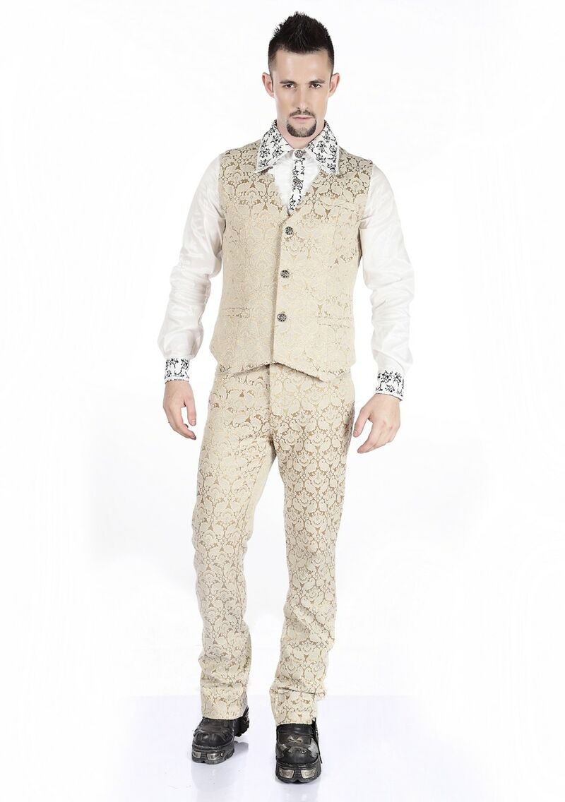 Gilet Homme Gothique Steampunk Victorien Brocard Beige