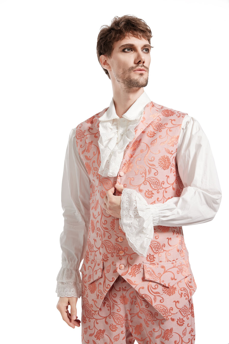 photo n°2 : Gilet Homme Gothique Steampunk Victorien Brocard blanc