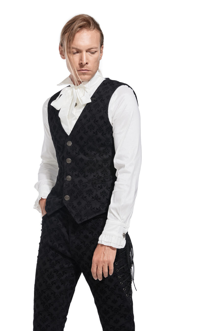 photo n°3 : Gilet Homme Gothique coton floqué velour Noir