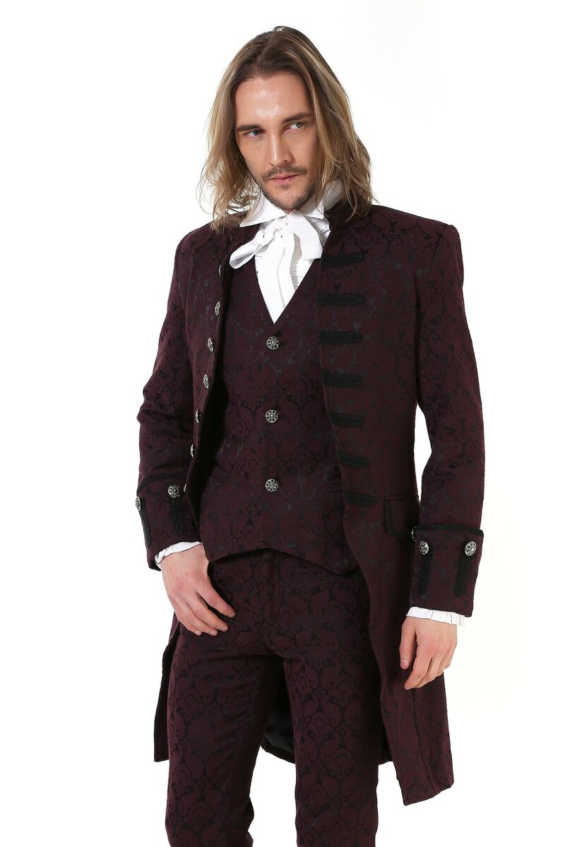 Manteau Homme Gothique Aristocrate Victorie Brocard rouge