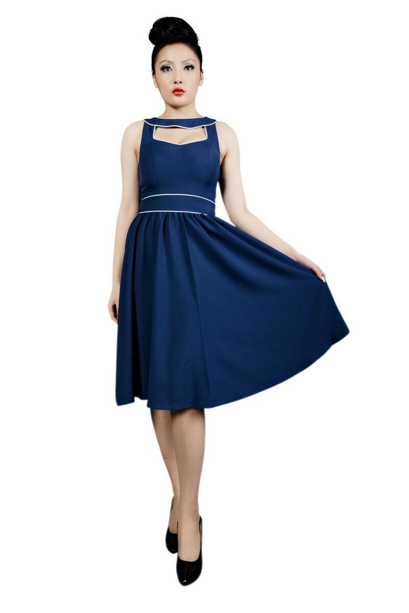 Robe 50's rockroll rétro pin-up bleu marine