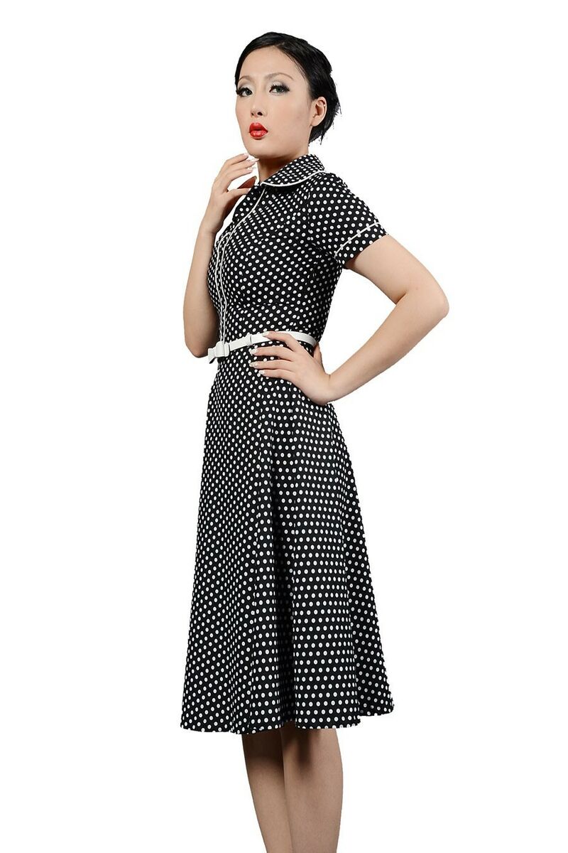 photo n°2 : Robe Chic Vintage1950's Noir Pois Polka Swing Rockabilly