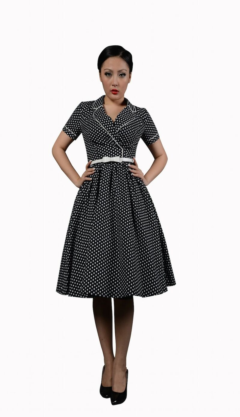 Robe Crayon Rockabilly 50's Noir à pois blanc