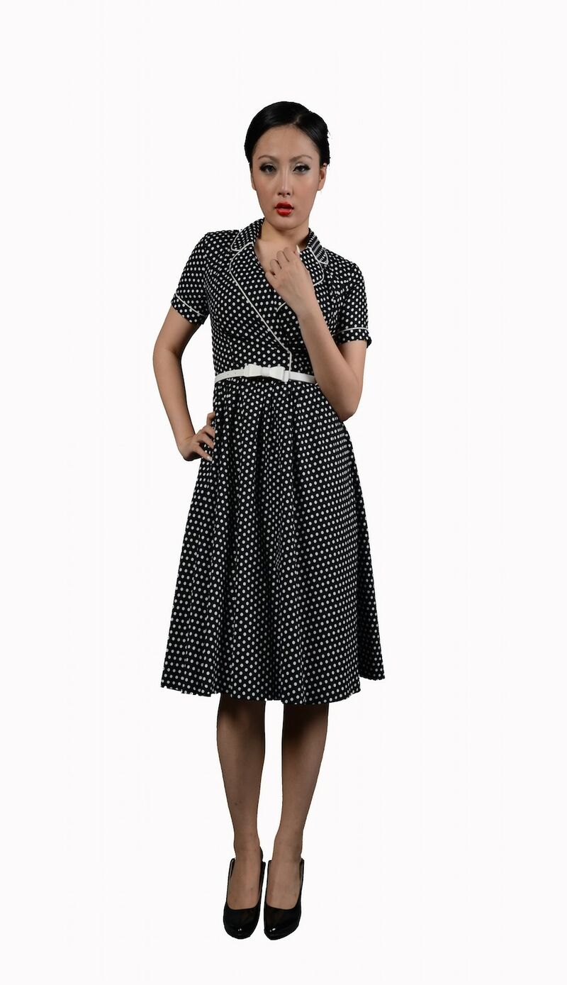 photo n°2 : Robe Crayon Rockabilly 50's Noir à pois blanc