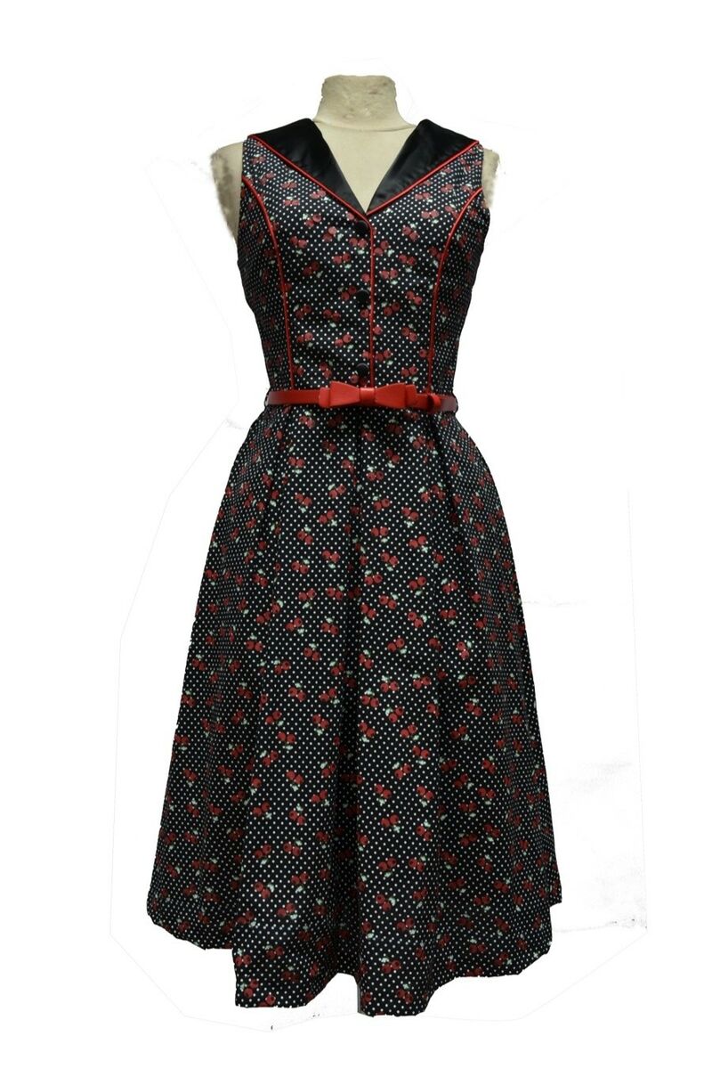 Robe Glamour sans manche noir avec petite fleur rouge