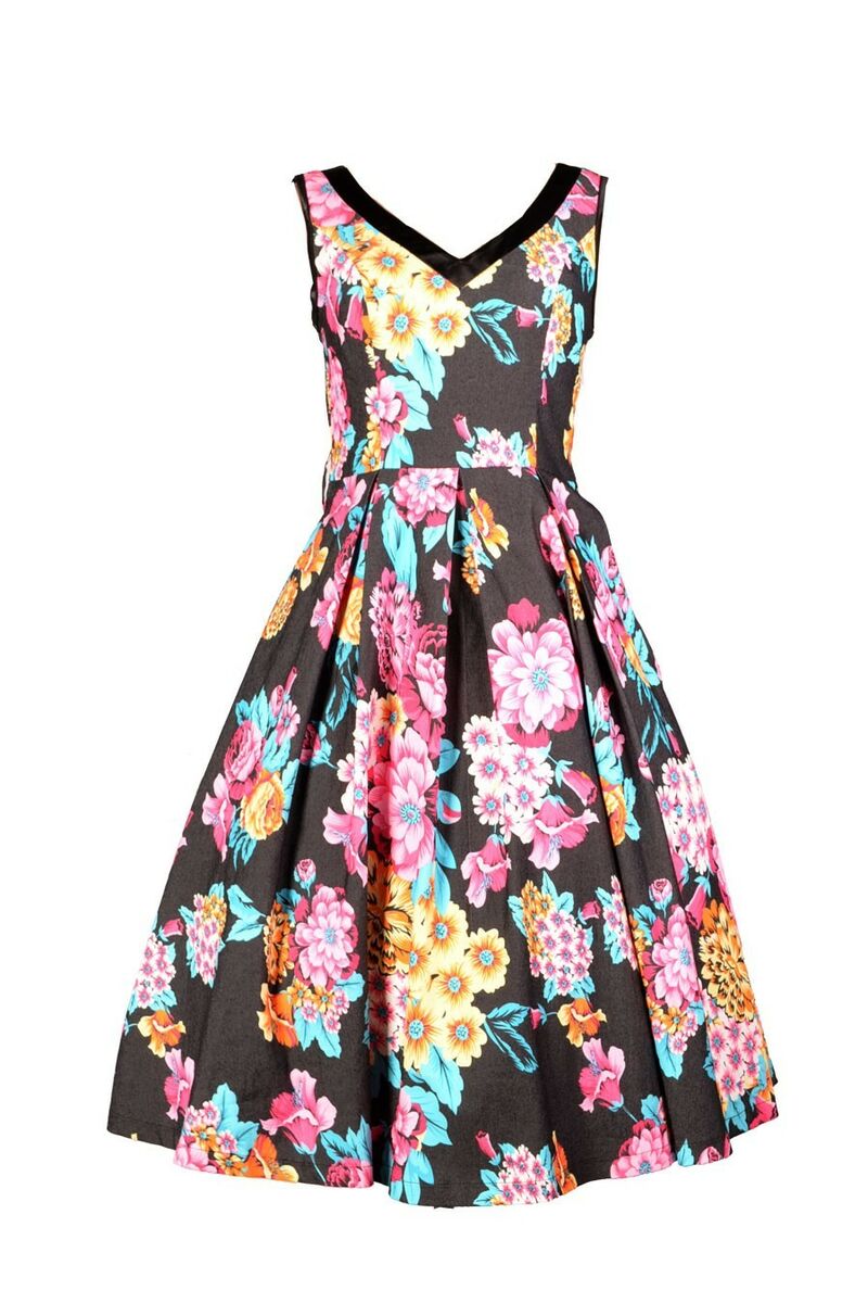 photo n°3 : Robe Noir Rockabilly Pin-Up Rétro Fleurs Pivoine