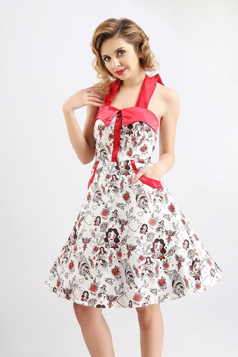 photo n°2 : Robe Pin-Up Rétro 50's Rockabilly blanche tete de femme