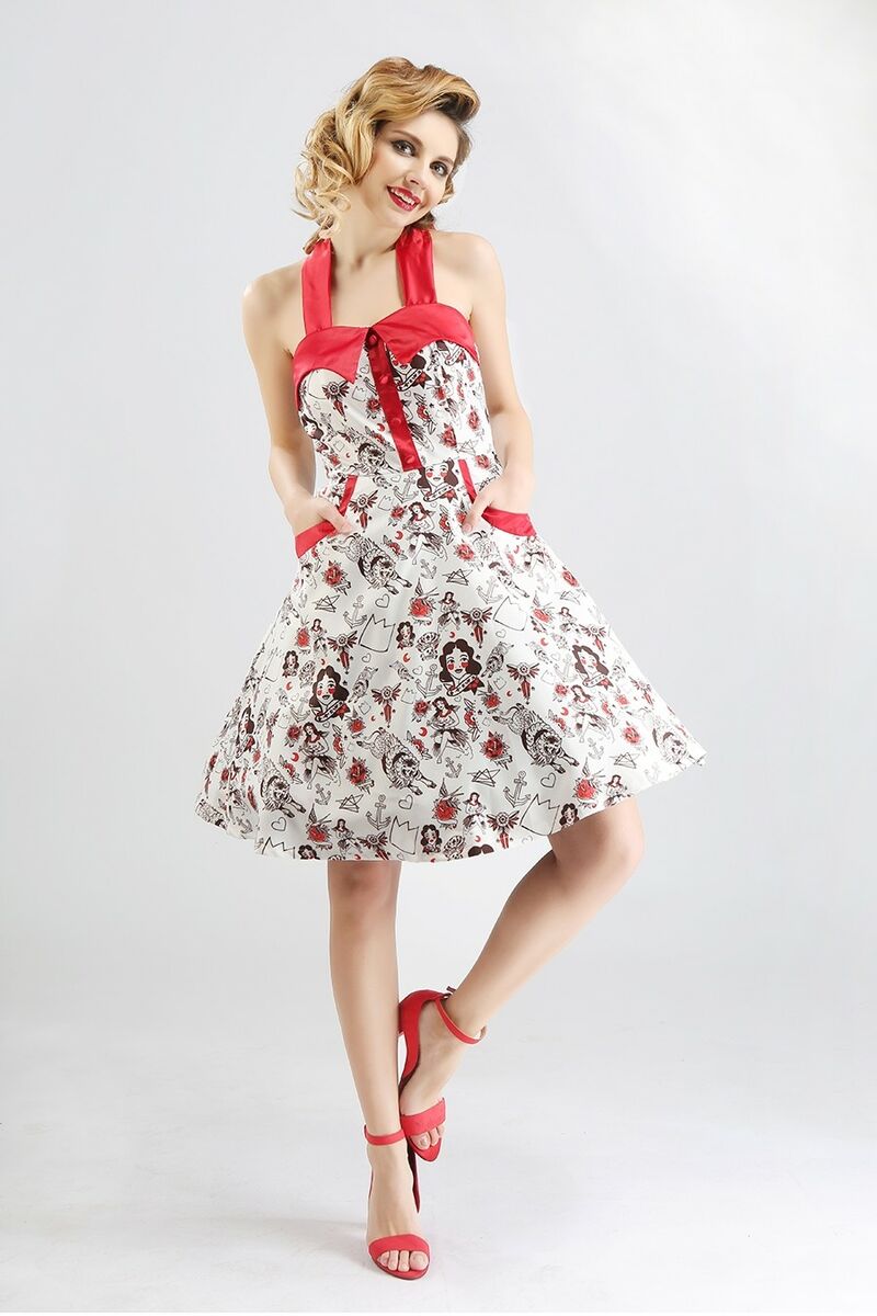 photo n°4 : Robe Pin-Up Rétro 50's Rockabilly blanche tete de femme