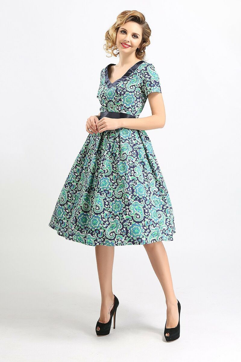 Robe Pin-Up Rétro 50's Rockabilly à motif vert