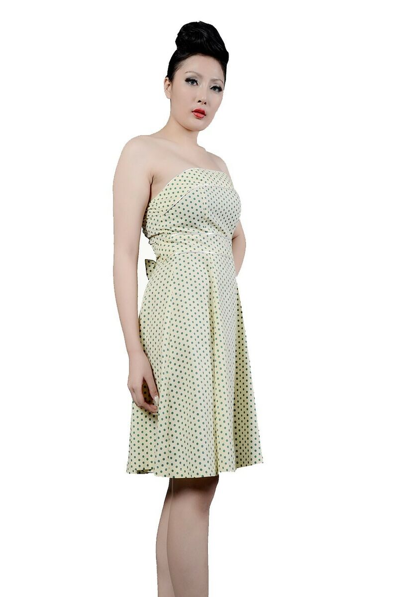 photo n°2 : Robe Pin-Up Rétro 50's Rockabilly Beige Pois Vert