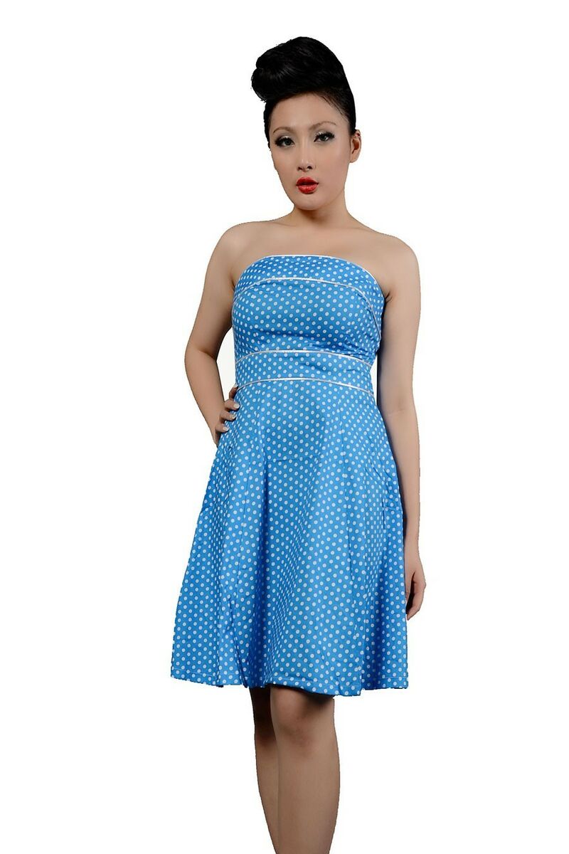 Robe Pin-Up Rétro 50's Rockabilly Bleu Pois Blanc