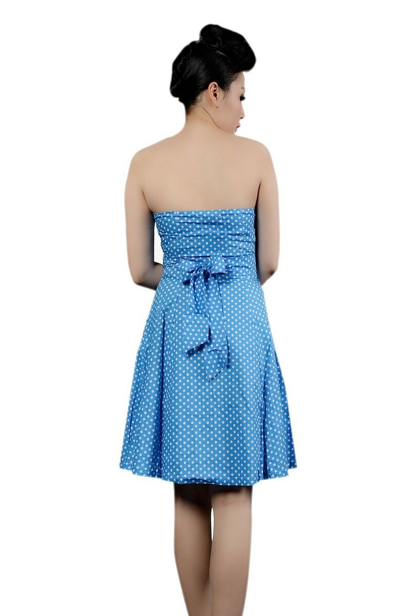 photo n°2 : Robe Pin-Up Rétro 50's Rockabilly Bleu Pois Blanc