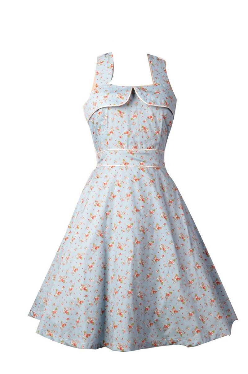 Robe Pin-Up Rockabilly 50's Rétro bleu à cerise