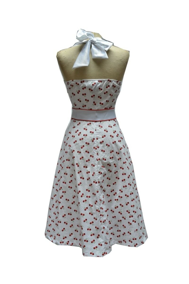 photo n°3 : Robe Rockabilly 50's Rétro blanc petite fleur rouge