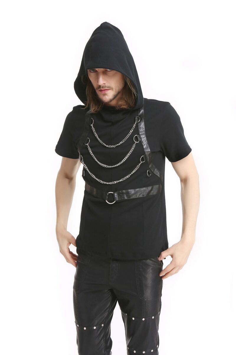 T-shirt a capuche avec chaines steampunk pour homme